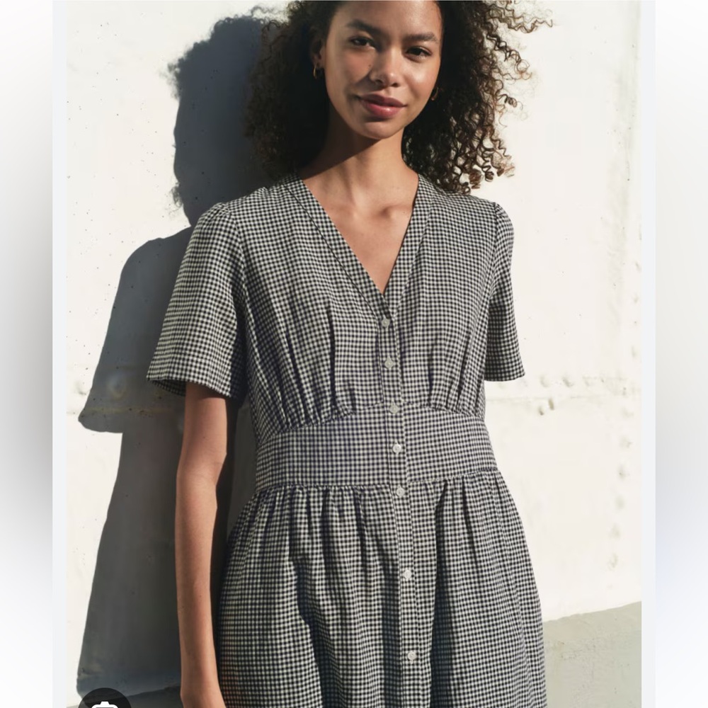 Women's Black & White Gingham Button-Front Dress